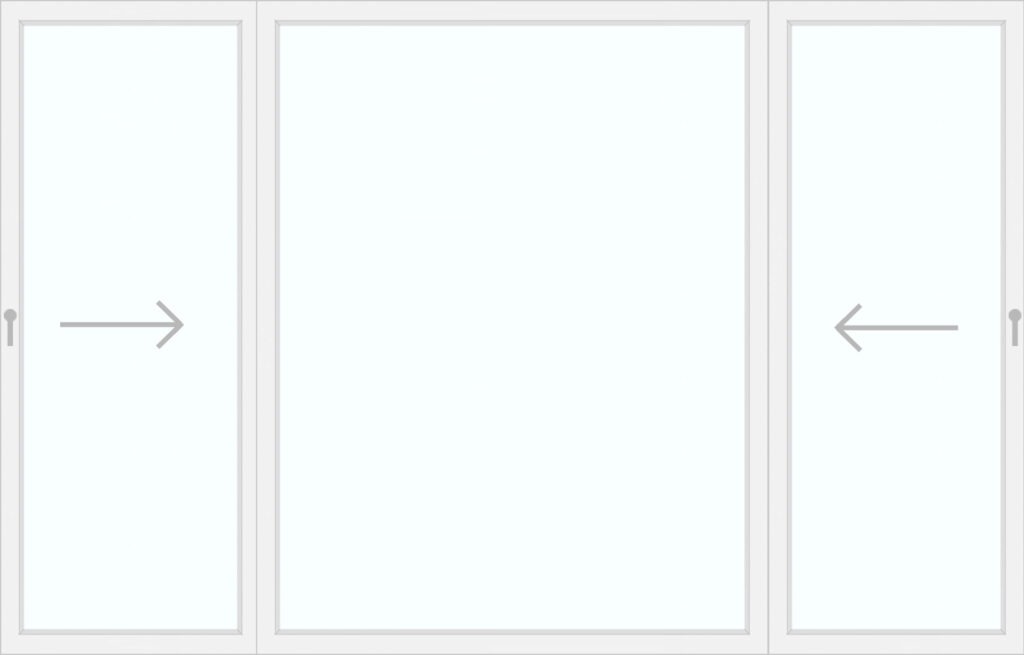 Flügel von aussen nach innen schiebbar (HS-1 + Fest + HS-2)