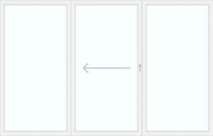 Flügel von innen nach außen Links schiebbar (Fest + HS-1 + Fest)