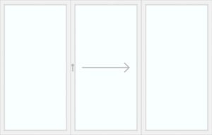 Flügel von innen nach außen Rechts schiebbar (Fest + HS-1 + Fest)