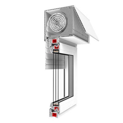 Aufsatzrollladen mit Revision von der Seite