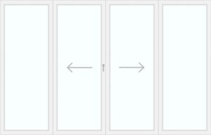 Flügel von innen nach außen schiebbar (Fest + HS-1 + HS-2 + Fest)